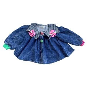 Vtg 1980s 1990s Mufflings Infant Girl Acid Wash Denim Flowy Top 24M